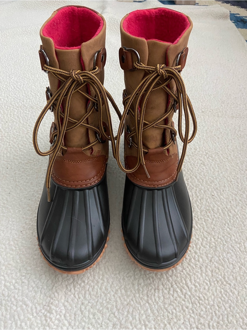 Women's Brown Waterproof Winter Boots with Pink Lining
